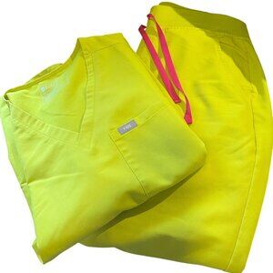 Figs Scrub Set Limeade Catarina Top & Zamora Pants Size Large